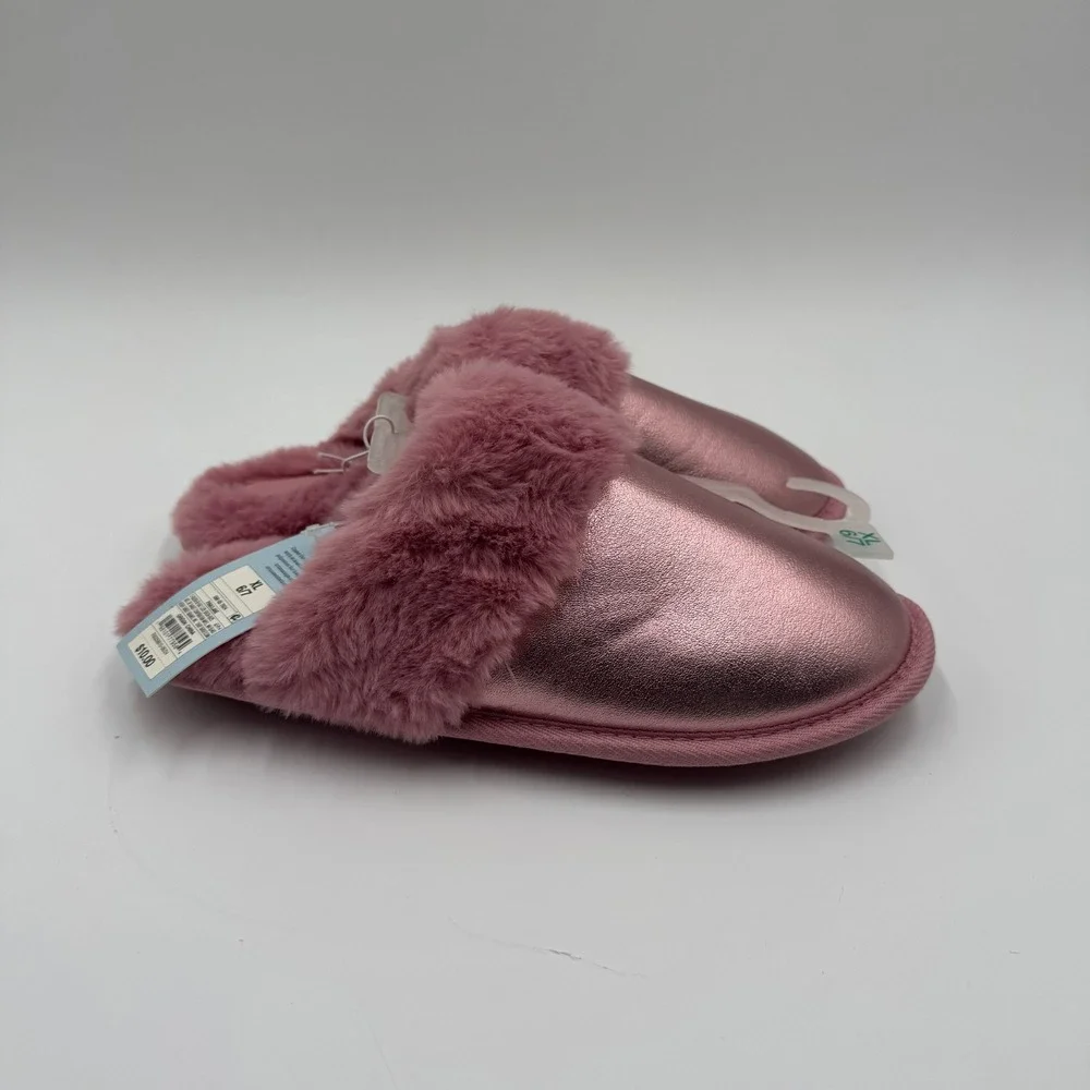 Cat & Jack Lane Metallic Scuff Slippers Girls XL 6/7 Pink NWT